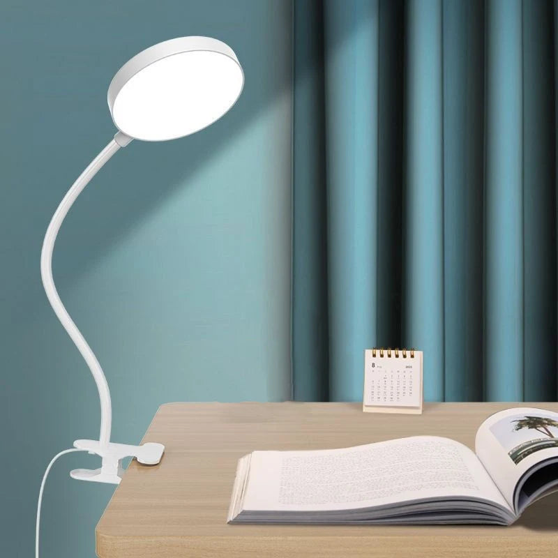 Lampă LED de citit cu prindere cu clips și gât flexibil, cu USB