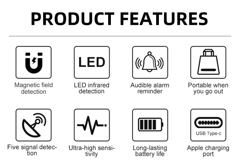 DT01 Hidden Camera Detector Anti Spy Bug RF Signal Scanner GPS Tracker Finder Listening Device Eavesdropping Sweeper for Hotel T