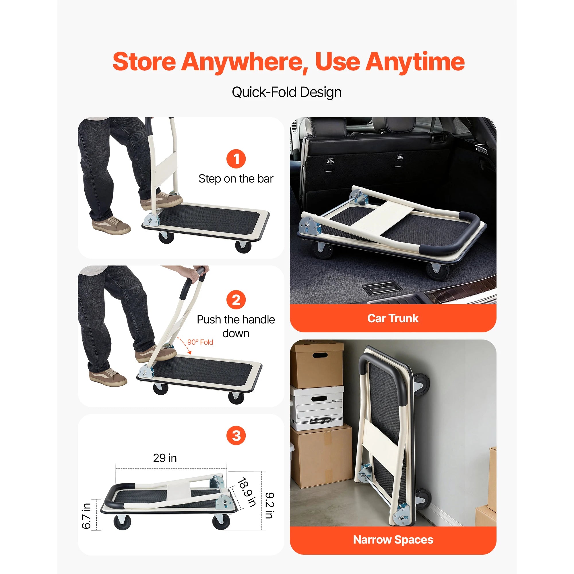 SucceBuy 330/660 lbs Foldable Push Cart Dolly with Swivel Wheels Moving Platform Truck Push Handle Flatbed Cart for Easy Storage