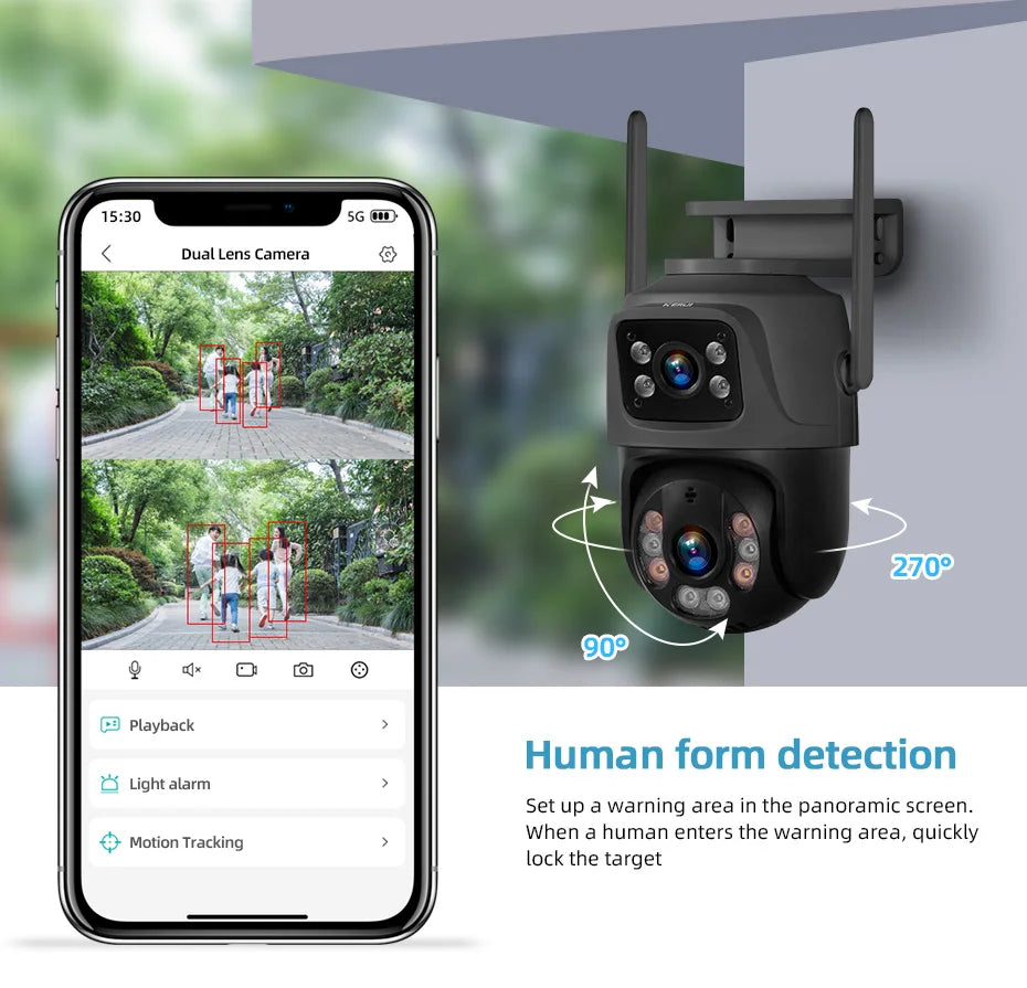 6MP Dual Lens WiFi PTZ Outdoor Security Camera with Human Detection