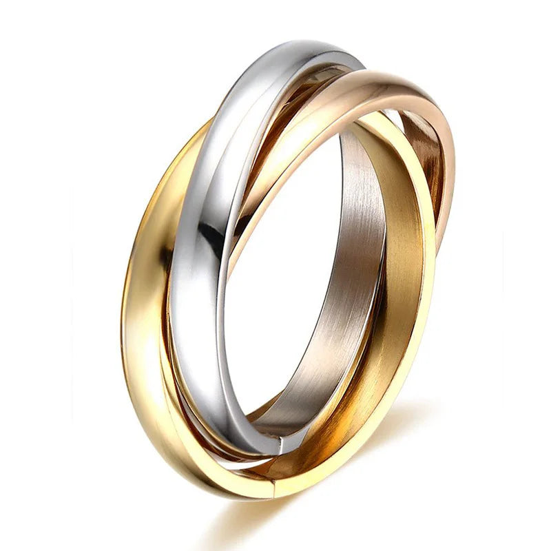 Stainless Steel Interlocked Triple Ring for Women