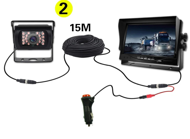 Moniteur d’affichage de recul 7 pouces, caméra de recul, moniteur de surveillance de conduite en marche arrière, adapté pour camion, camion, bus