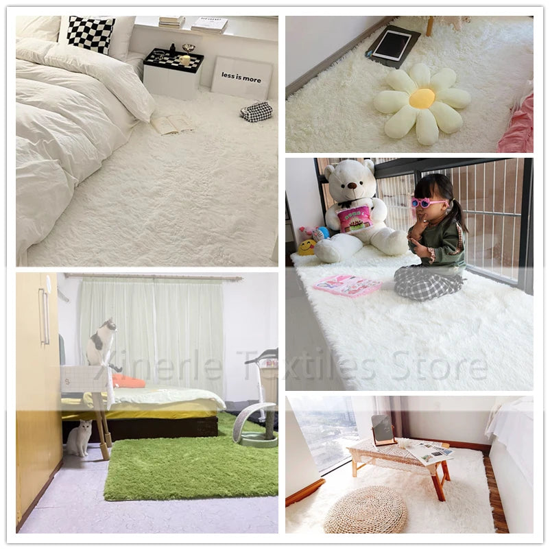 White Fluffy Hall Carpet Modern Living Room Bedroom Home Decor Large Mats Thickened Non-Slip Girl Children's Room Pink Furry Rug
