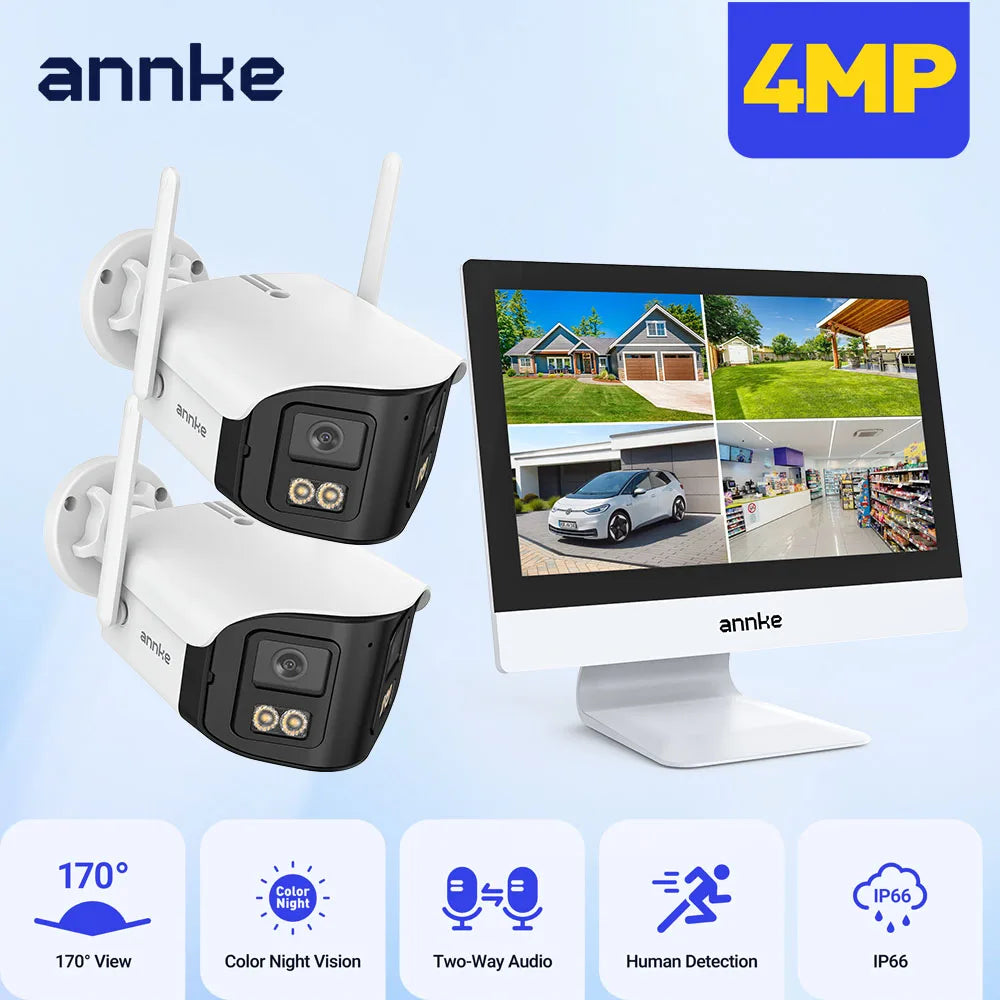 ANNKE 12" LCD Wireless NVR Kit with Dual-Lens 4MP Cameras