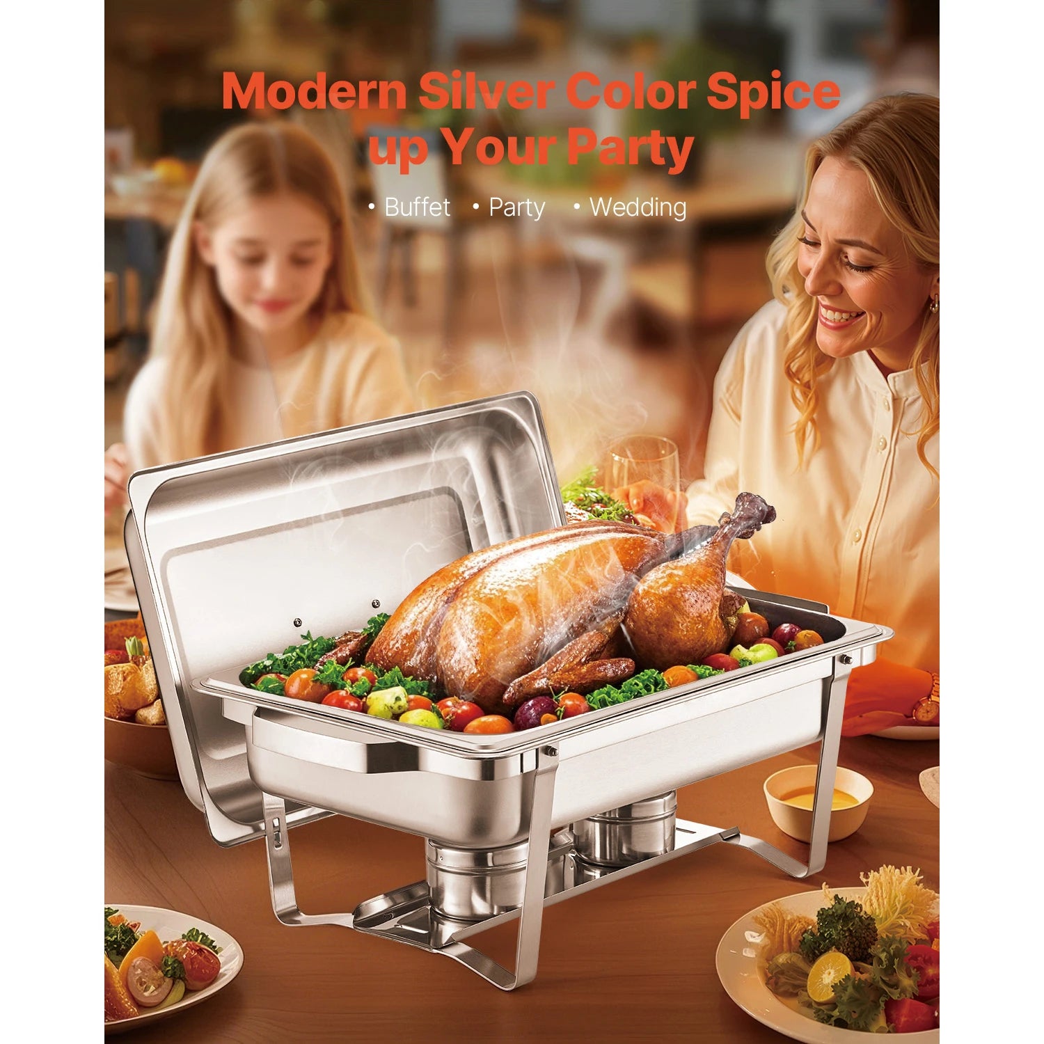 SucceBuy 8Qt 4/6 Packs Chafing Dish Buffet Set Stainless Steel Chafer Rectangle Catering Warmer Server w/Lid Water Pan for party