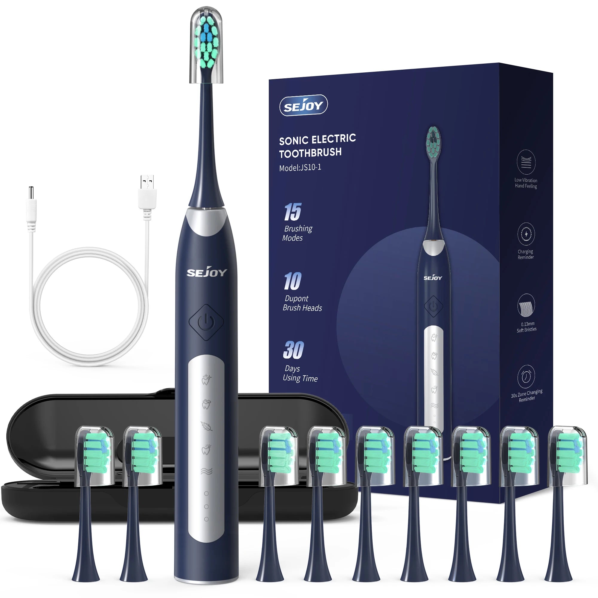 Sejoy JS10-1 Electric Sonic Toothbrush with Replacement Heads