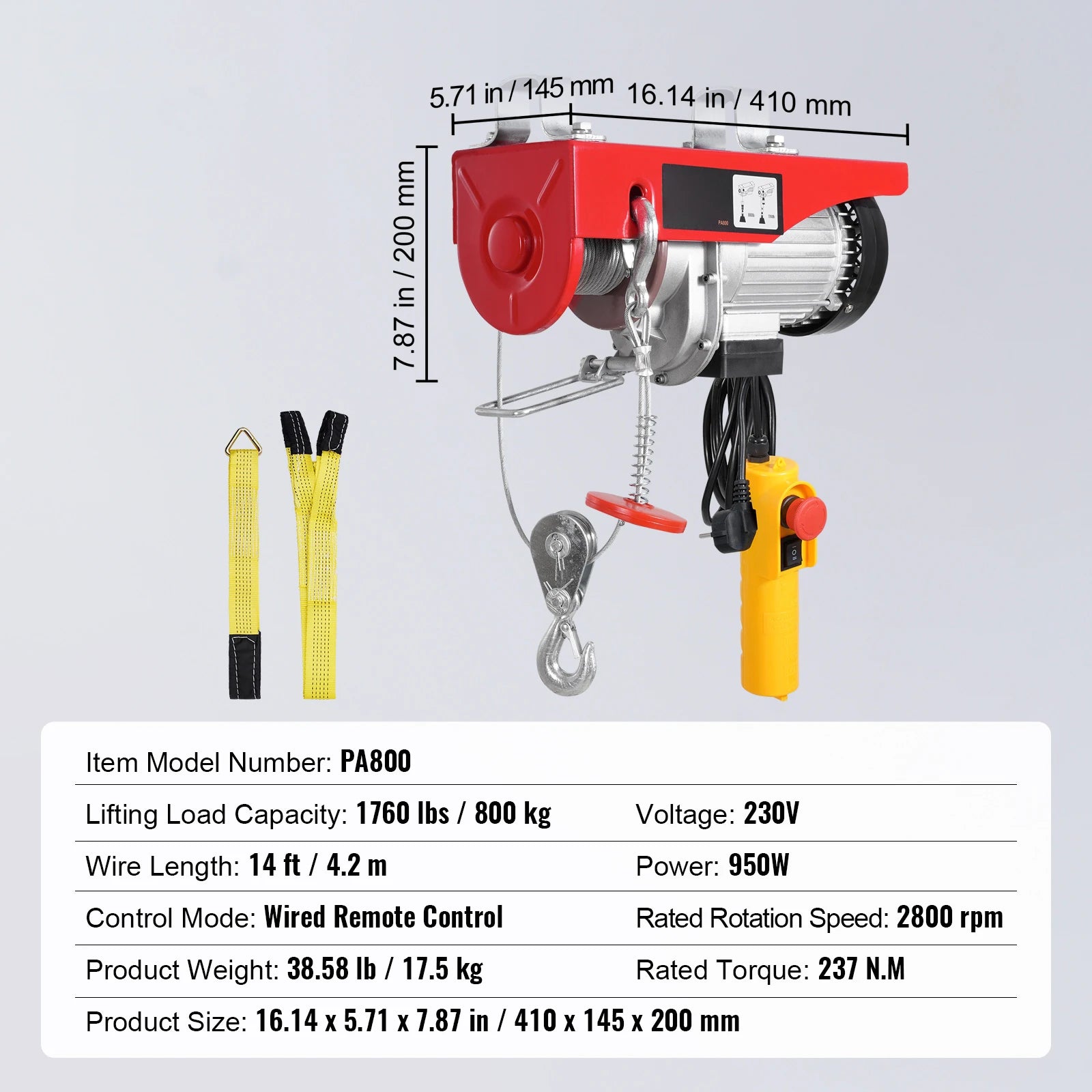 Electric Hoist Winch 550–2640 lbs with 40ft Cable for Garage Use