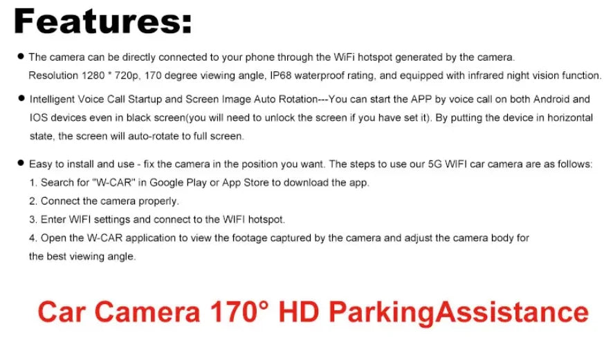 JISUIDA Car Rearview Camera Wifi HD 170-Degree Rearview Camera Wireless Waterproof Wifi Backup Camera 12V 24V Android iOS