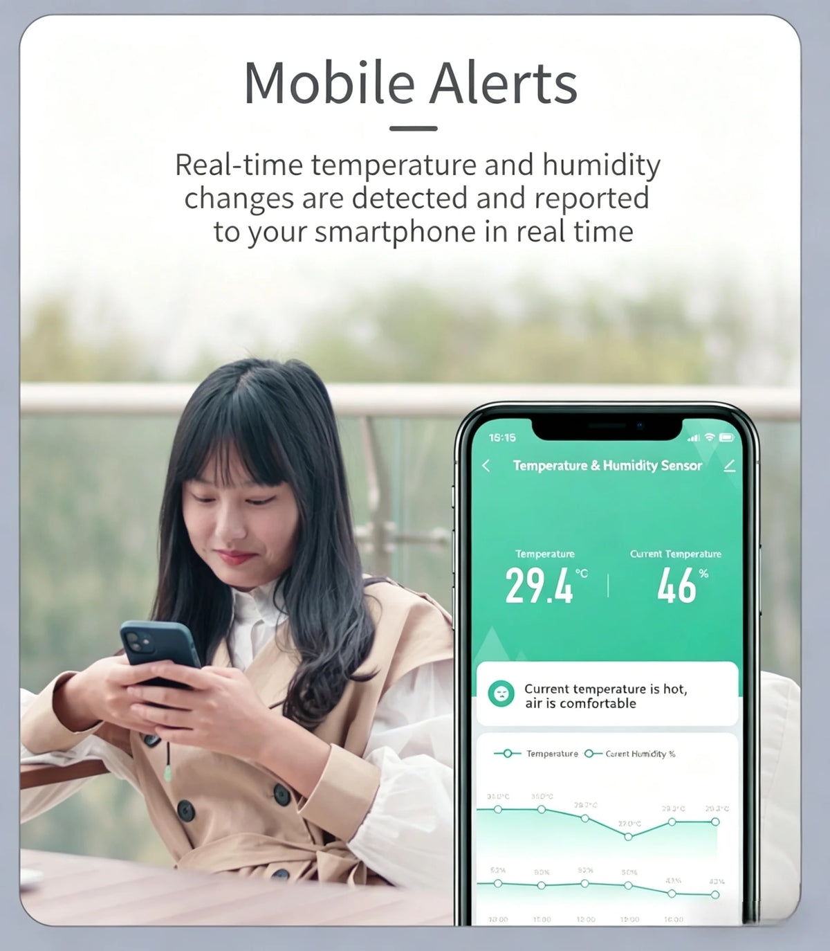 Tuya Temperature and Humidity Sensor with Wi-Fi and Bluetooth Connectivity, Temperature Monitoring and Smart Integration