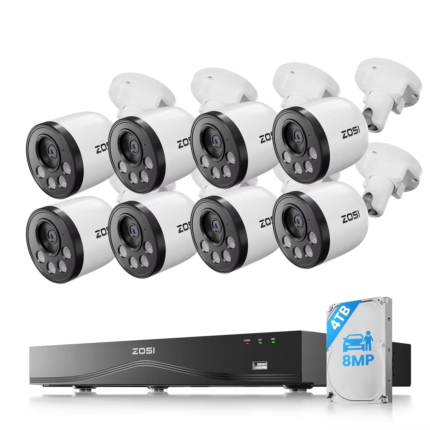 ZOSI 16CH 4K PoE CCTV System with 4TB HDD and 8MP Cameras