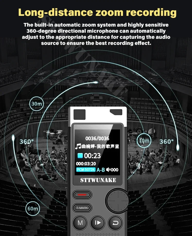 Voice Activation Recorder Dual-Core Ai Noise-Reducing Digital Recording Device STTWUNAKE