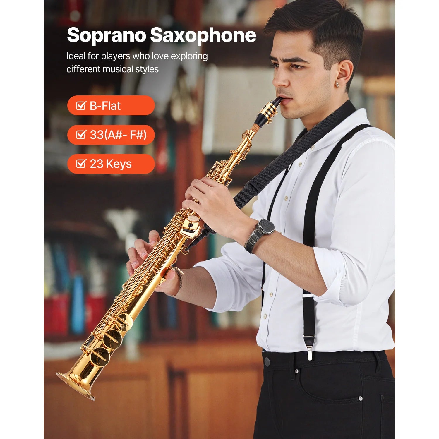 Straight Soprano Saxophone B Flat 23 Keys Beginner Kit