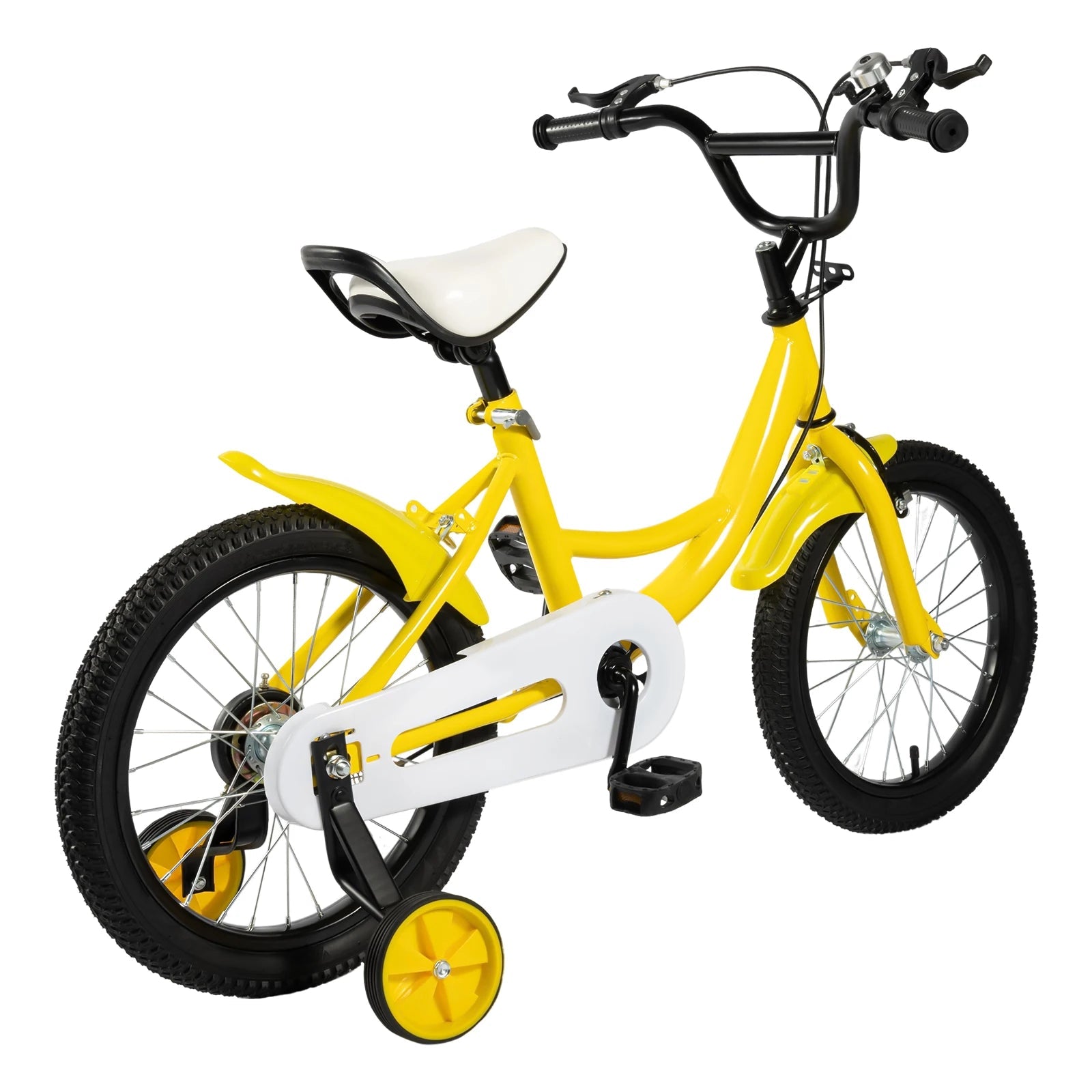 16 Inch Kids Bike Adjustable Height Dual Brakes Children's Bicycle Load 50kg w/ Training Wheels for Ages 5-8 (Pink/Green/Yellow)