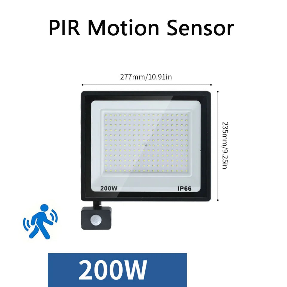 Proiector LED cu senzor de mișcare PIR, opțiuni de 10–300W