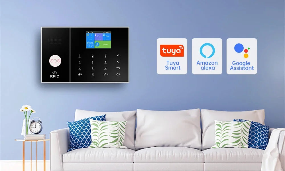 HIVA 4G Security Alarm System For Home WiFi Tuya Smart Life App Control Burglar Alarm Kit Work With Alexa With Pir Door Sensor