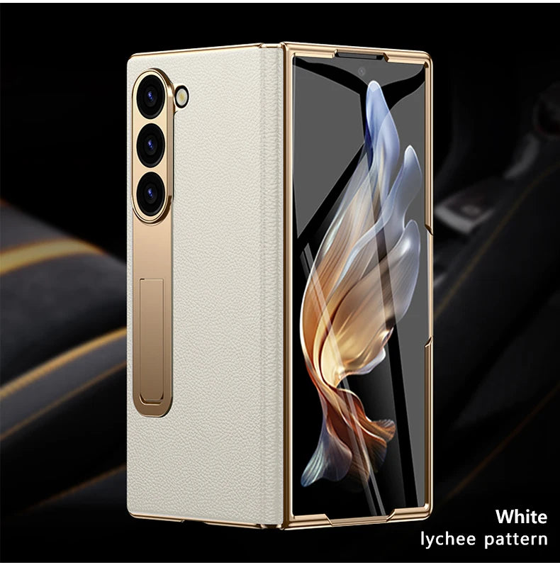 Äkta läderfodral med magnetisk gångjärnsställning för Samsung Galaxy Z Fold