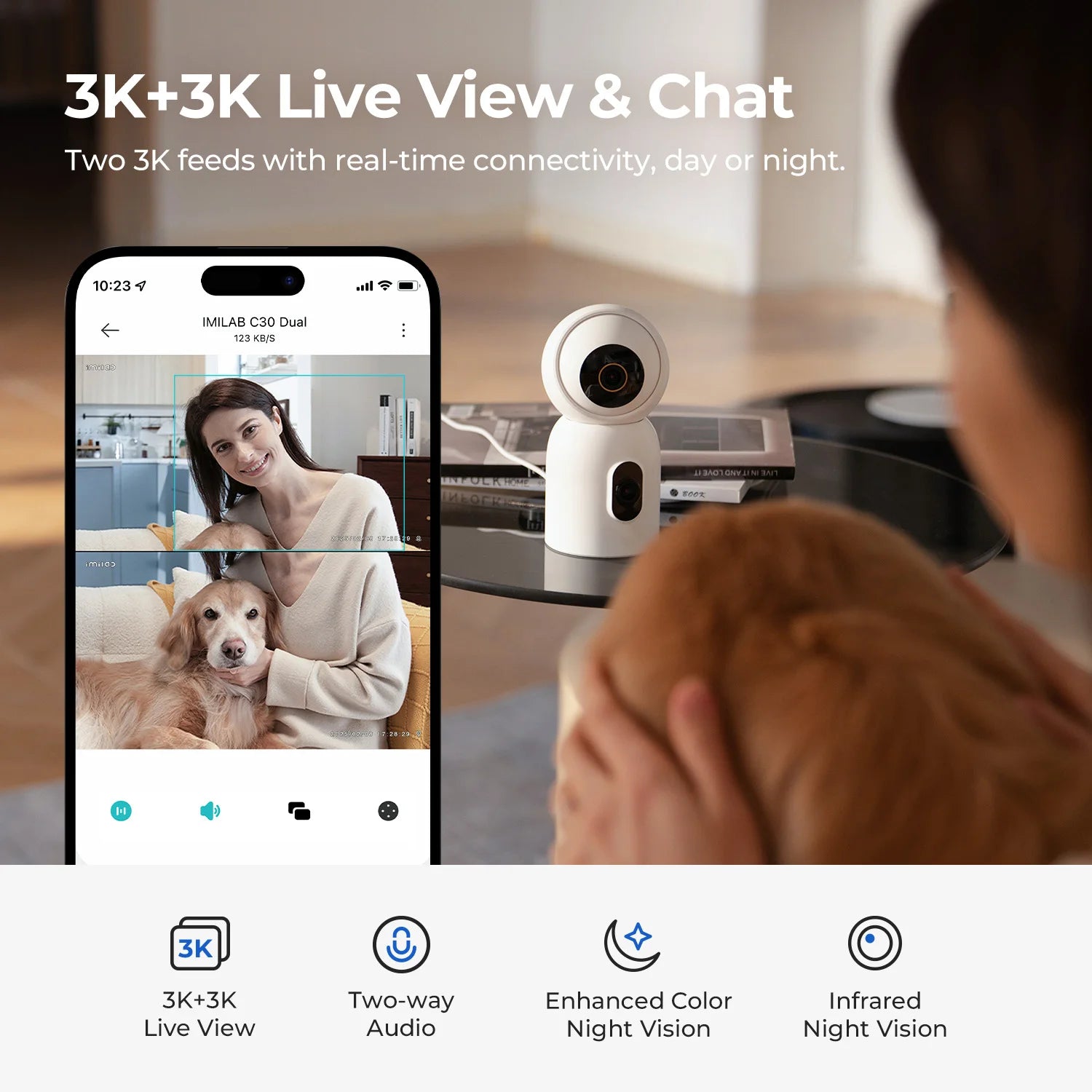 IMILAB C30 Dual 3K Indoor Security Camera with 360° Coverage
