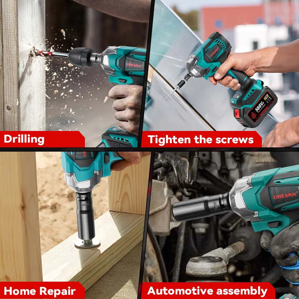 ONEVAN 1200N.m Brushless Electric Impact Wrench 1/2 inch Cordless Electric Screwdriver Drill Tool For Makita 18V Battery Pin - Spy-shop.com