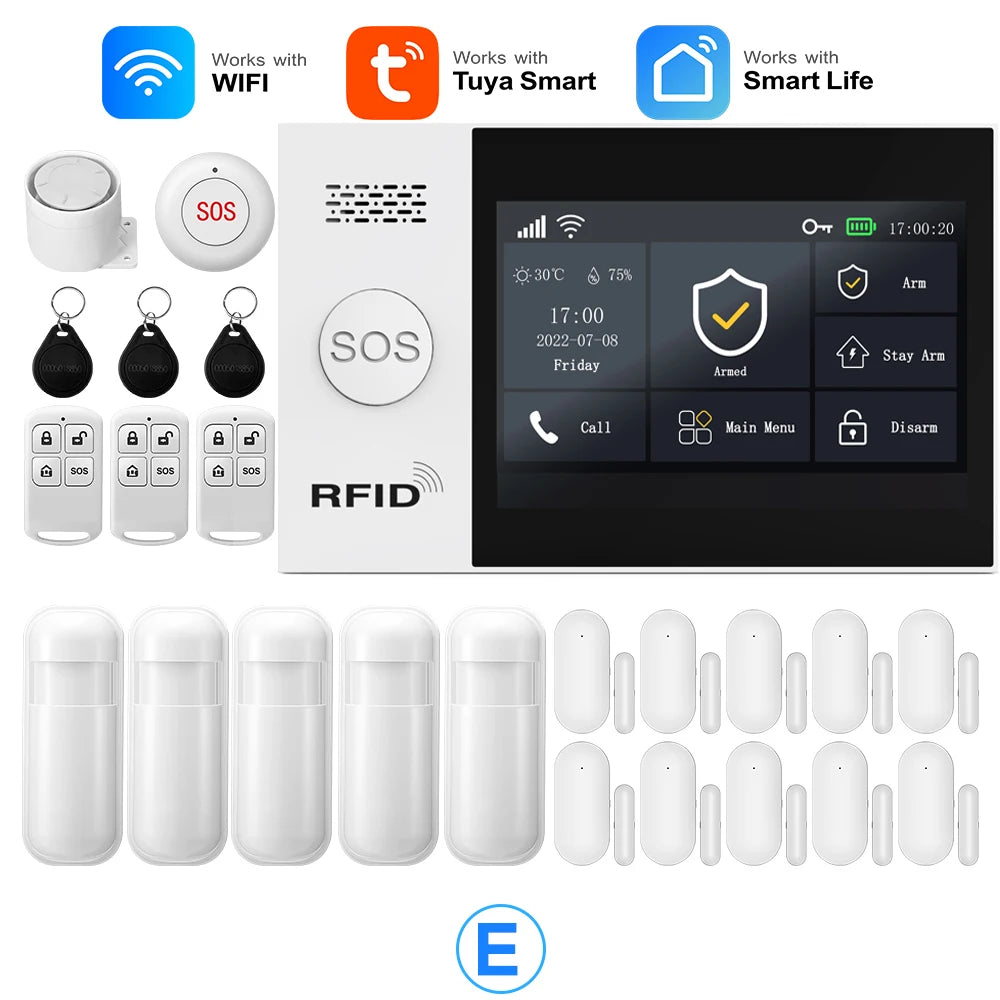 Tuya Smart Life APP Compatible Wireless GSM Alarm System WiFi Burglar Detection Real-Time Alerts for Home Garage Office Shop