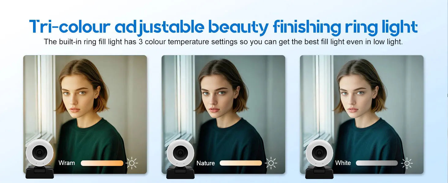 2K Streaming Webcam with Ring Light and Autofocus