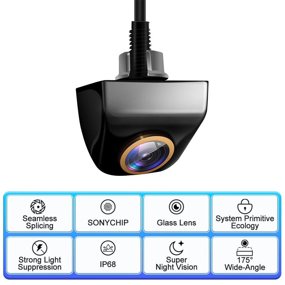 AHD 1920x1080P Car Rear View Camera 200° for Fisheye Golden Lens Full HDR Night Vision Vehicle Back Car Reversing Front Camera