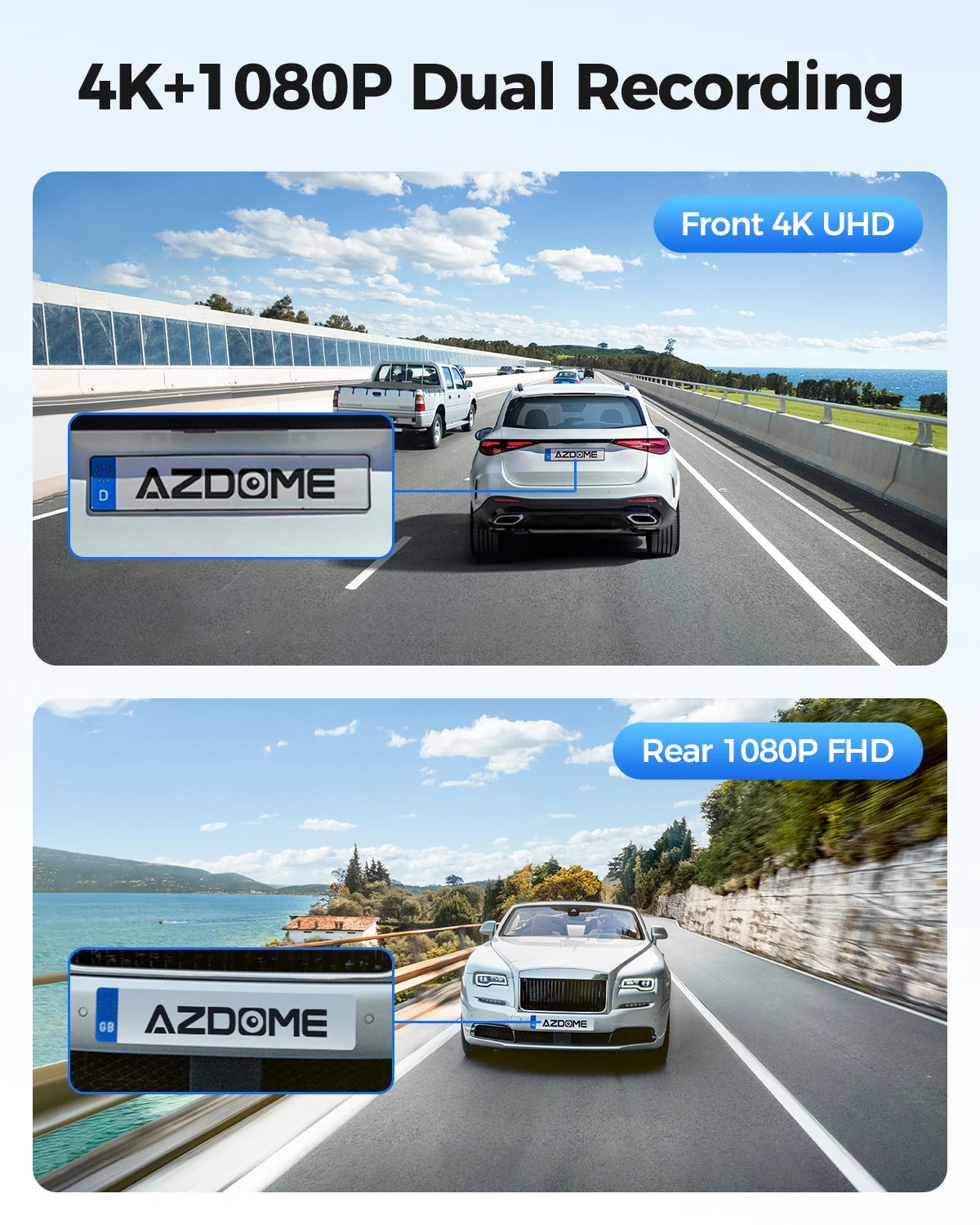 AZDOME Dash Cam M300S 4K+1080P Dual Dash Car Camera Built-in WiFi GPS ADAS Car DVR 24H Parking Mode Night Vision Black Box