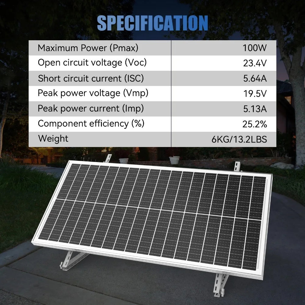 RVPOZWER 100W 12.8V 12BB Solar Cell Monocrystalline Solar Panel High Efficiency Solar Module Charge Battery for RV Trailer