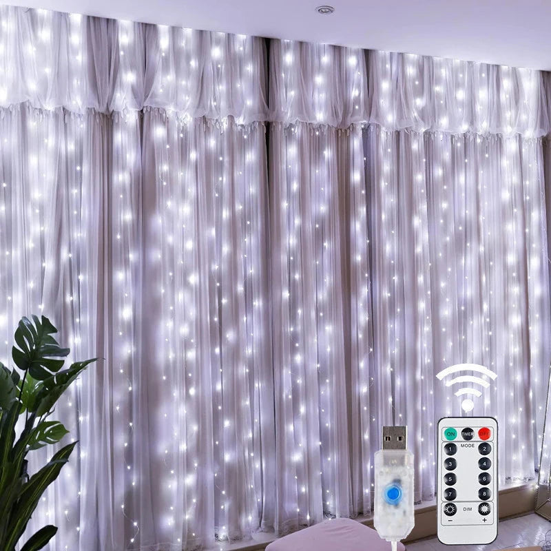 USB LED světelný závěs s dálkovým ovládáním, 8 režimů
