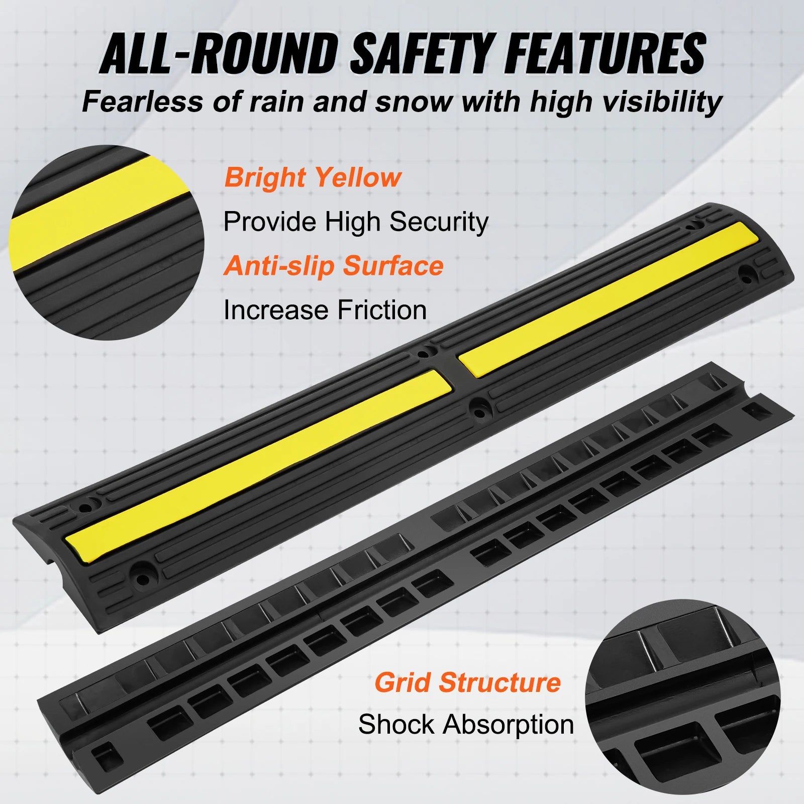 3.28ft Cable Protector Ramp 4 Pack 1 Channel Heavy Duty Rubber Speed Bump