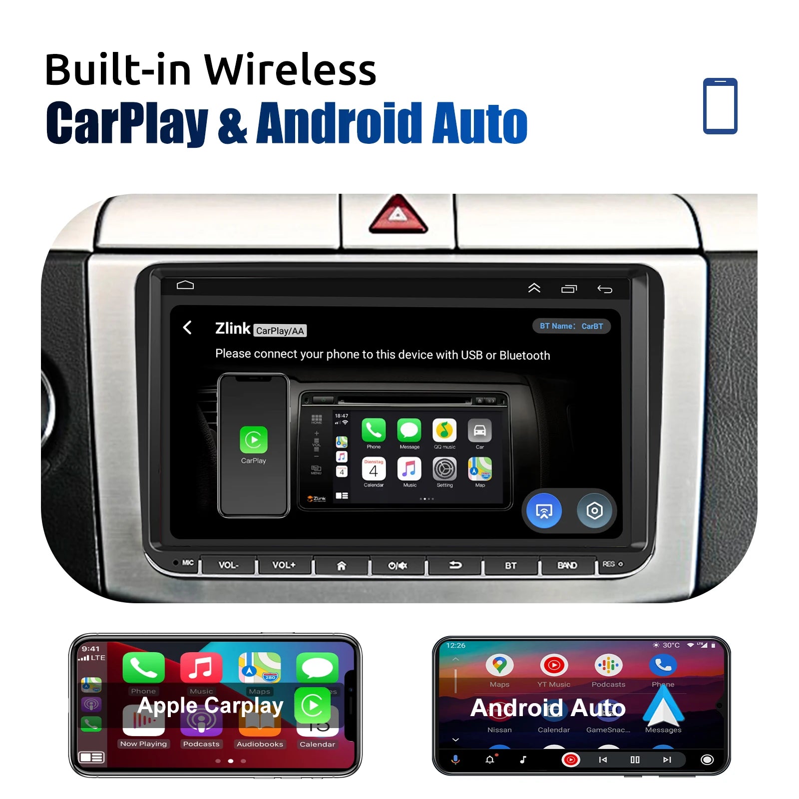 9" Android 14 4G+64G langaton Carplay autostereo GPS NAVI WIFI RDS FM BT EQ VW Golf 5 6 Passat Polo Touran Tiguan Caddy EOS varten