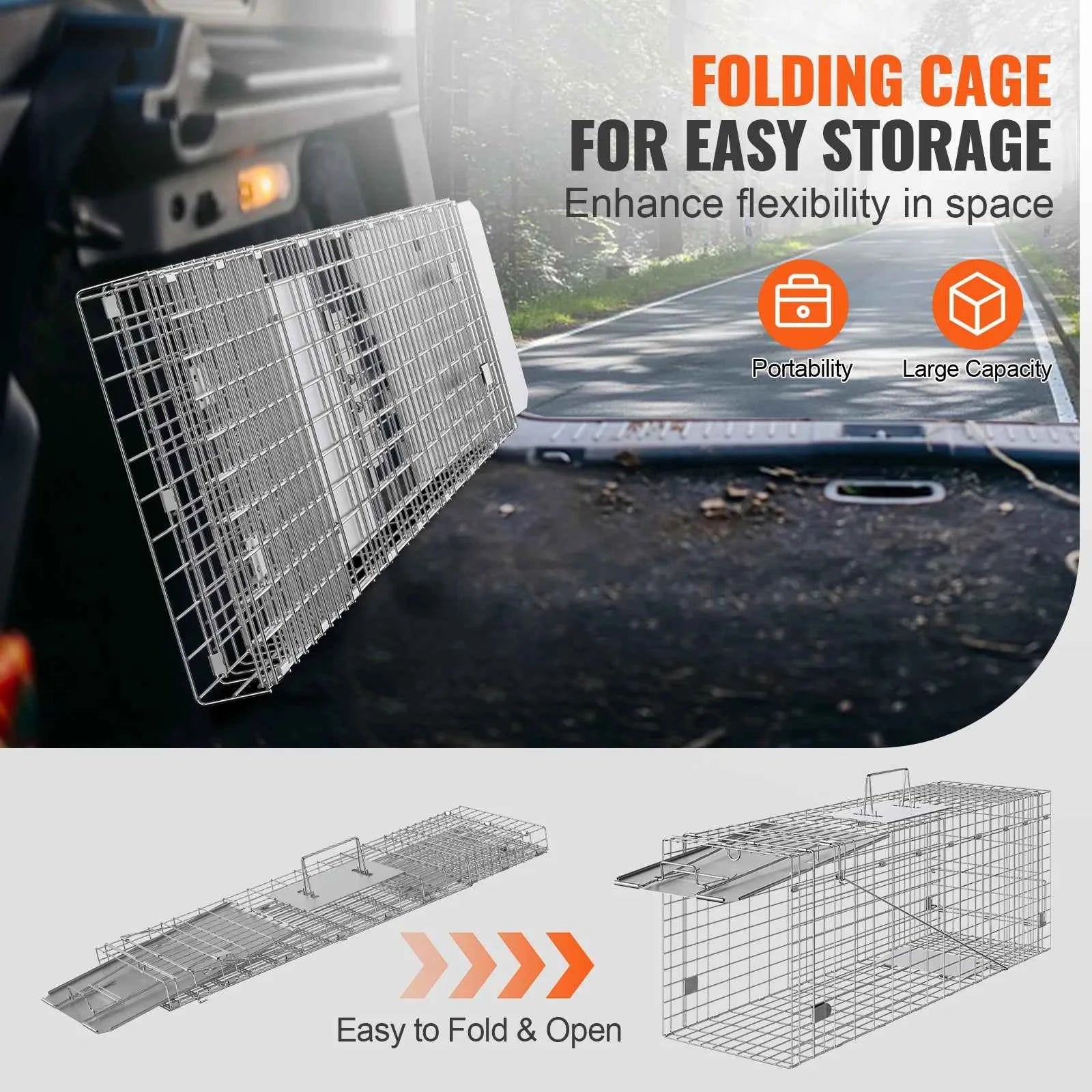 Humane Folding Live Animal Cage Trap with Handle