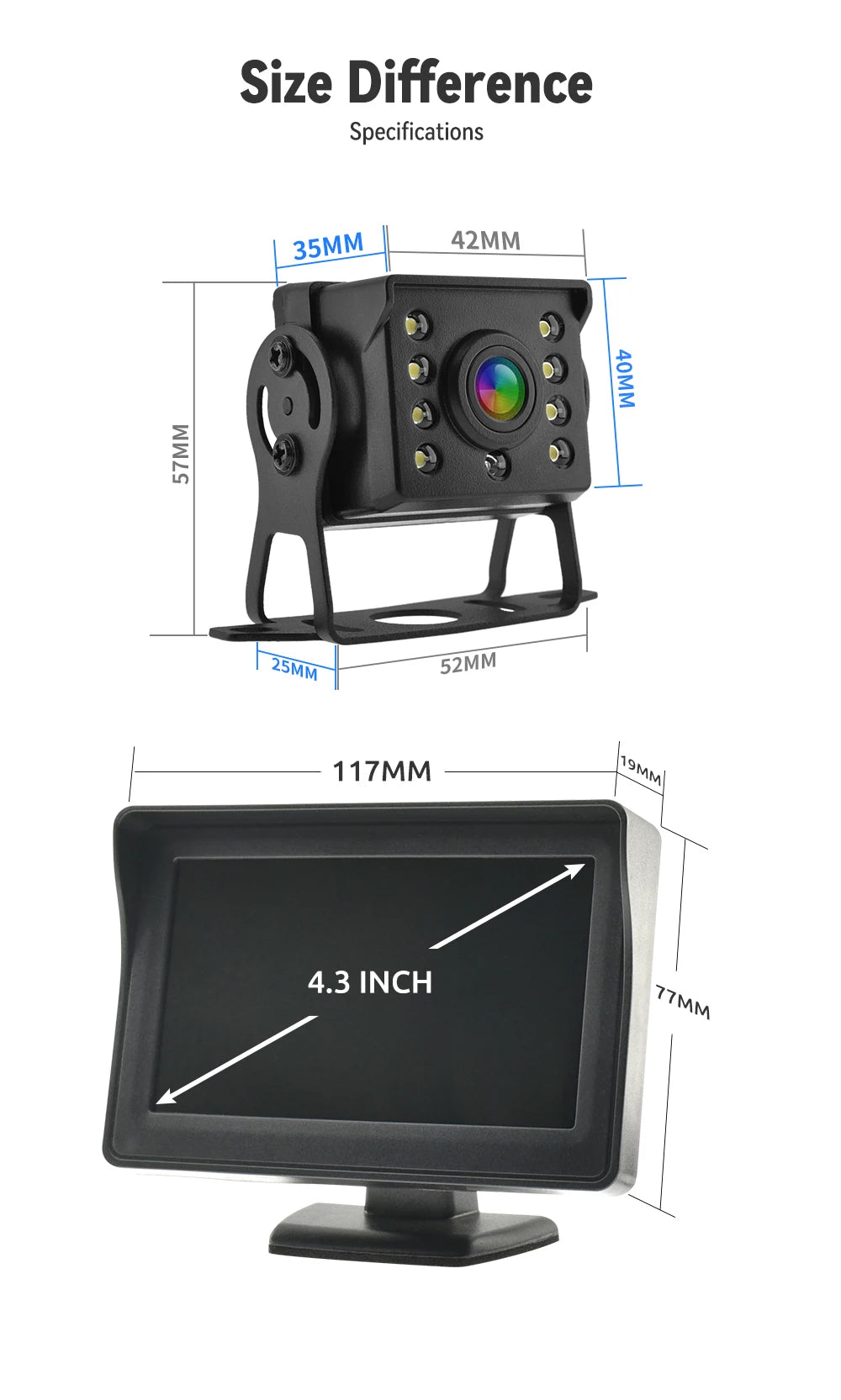 4.3" HD Car Backup Camera System with Monitor & Parking Guidelines