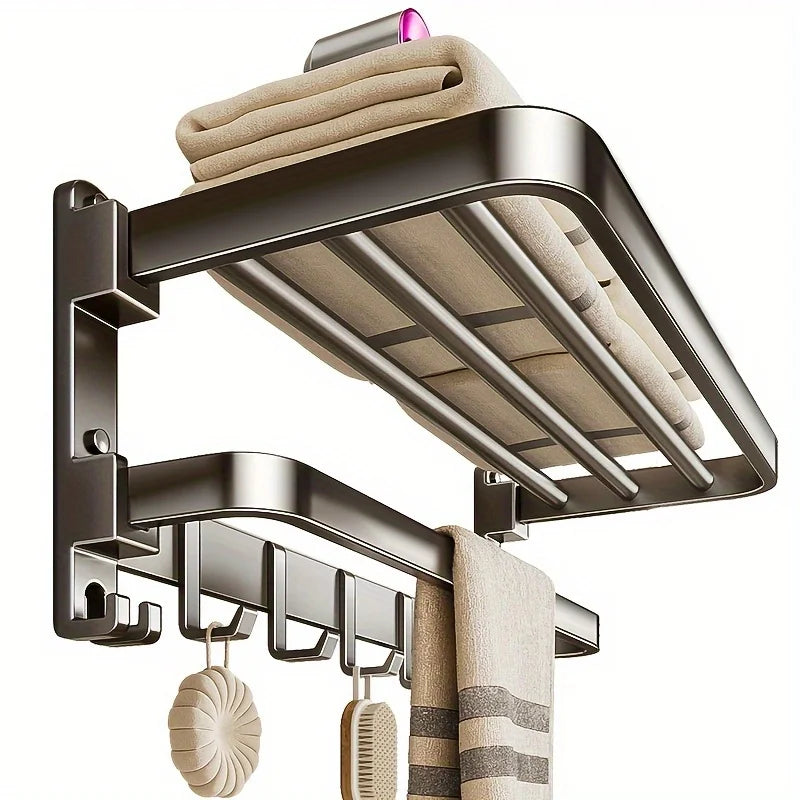 2-Layer RV Foldable Towel Rack - Wall Mounted Storage Space For Campers To Save Space 90 ° Foldable Aluminum Storage Rack