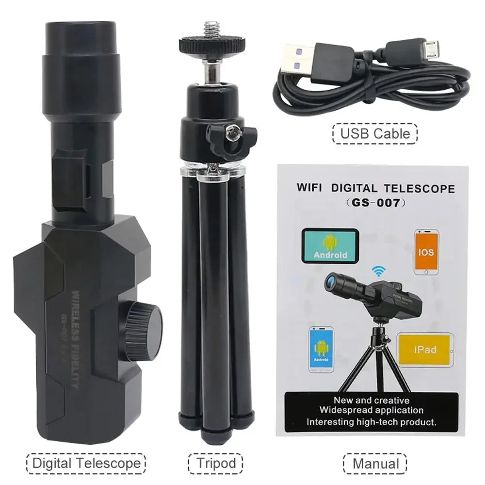 Telescopio digital WiFi, zoom 70x, monocular 1920X1080, cámara con trípode, control en app para móvil, compatible con Android e IOS