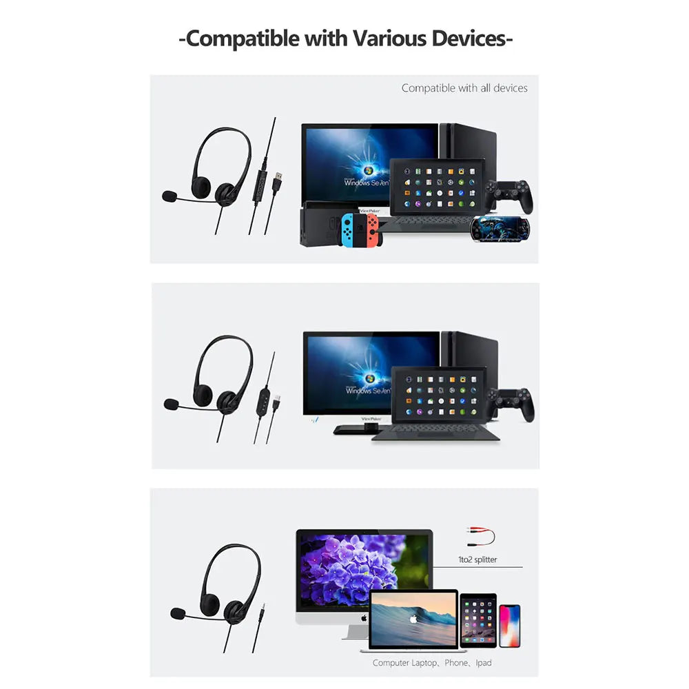 3.5mm/USB Computer Headset with Noise Cancelling Microphone Chatting Network Teaching Video Conferencing Stereo Wired Headset