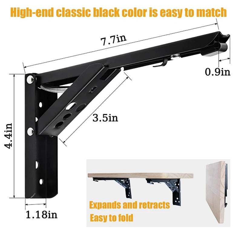 Folding Shelf Brackets, Black or Steel Finish, Pair
