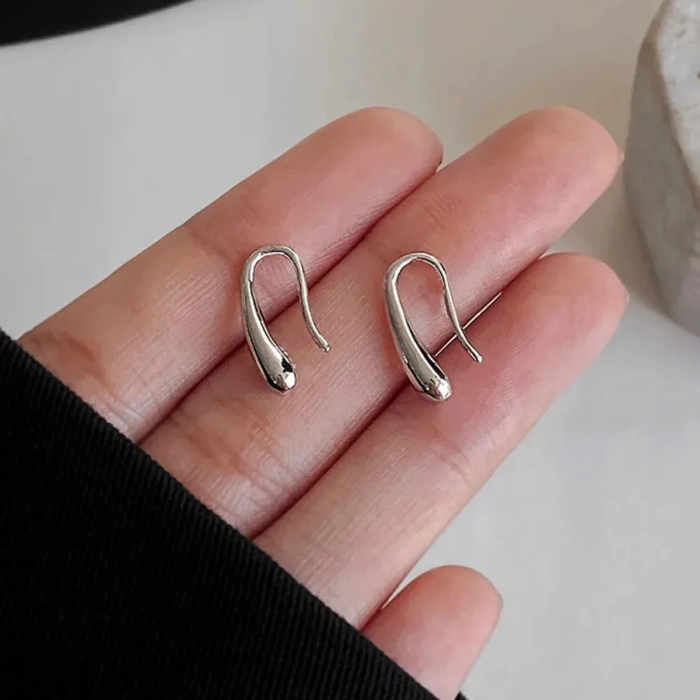 Silver Water Drop Shape Earrings for Women Simple Temperament Ins Retro Jewelry Party Birthday