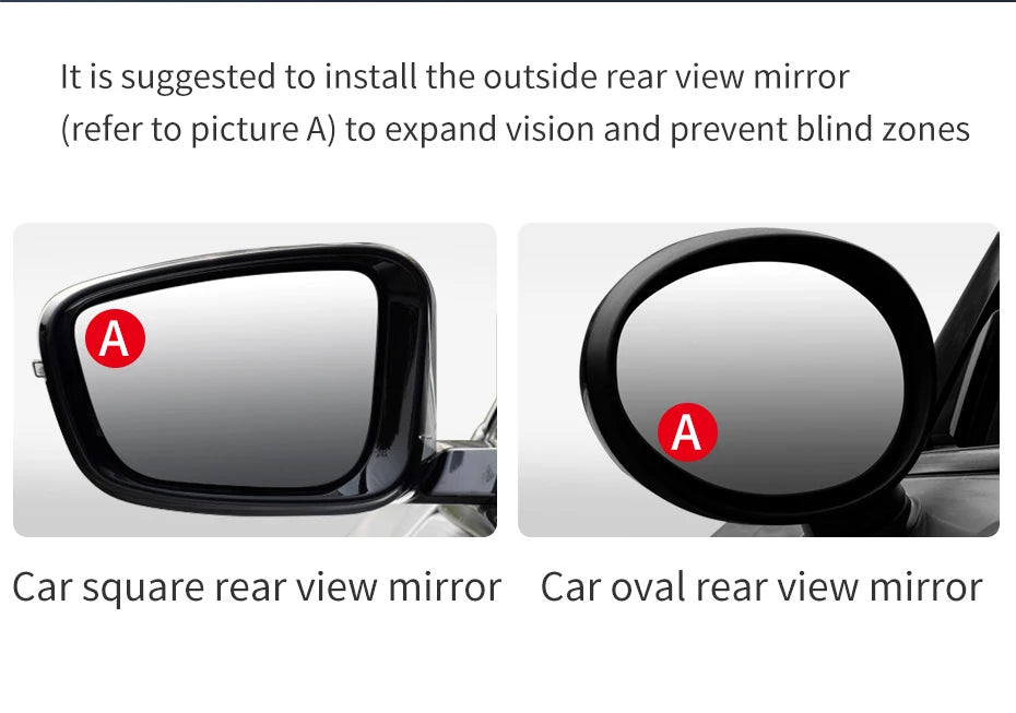 Car Blind Spot Mirror 2pcs 360° Wide Angle HD Convex Glass