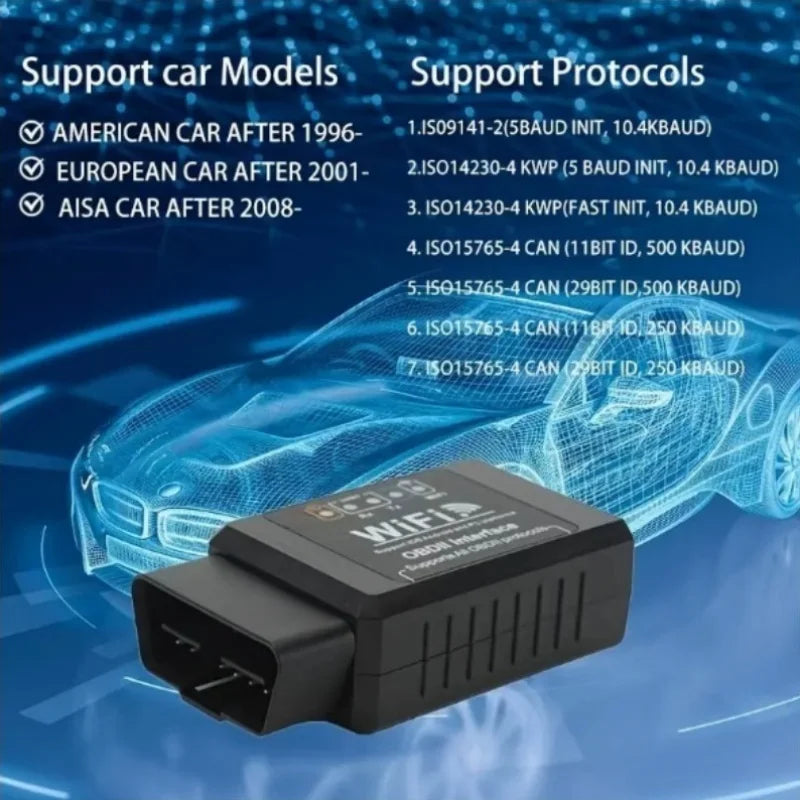 ELM327 Wi-Fi OBD2 Diagnostic Adapter for Compatible Apps