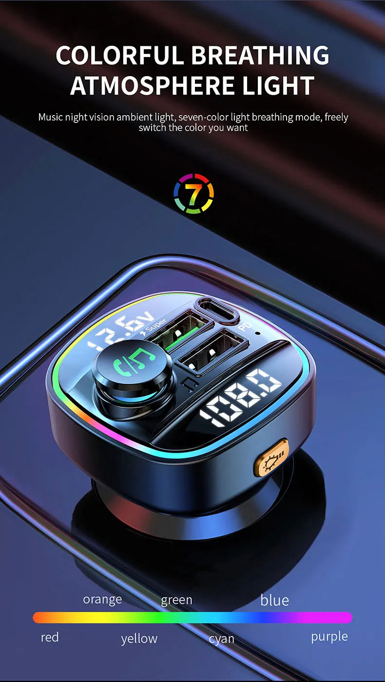 Bluetooth 5.0 FM vysielač Handsfree car radio modul MP3 prehrávač s 22.5W USB Superrýchlym nabíjaním adaptér do auta