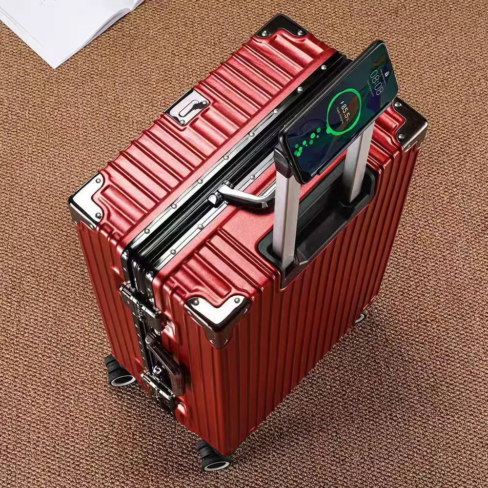 Aluminum Frame Suitcase with Silent All-Terrain Wheels and Cup Holder