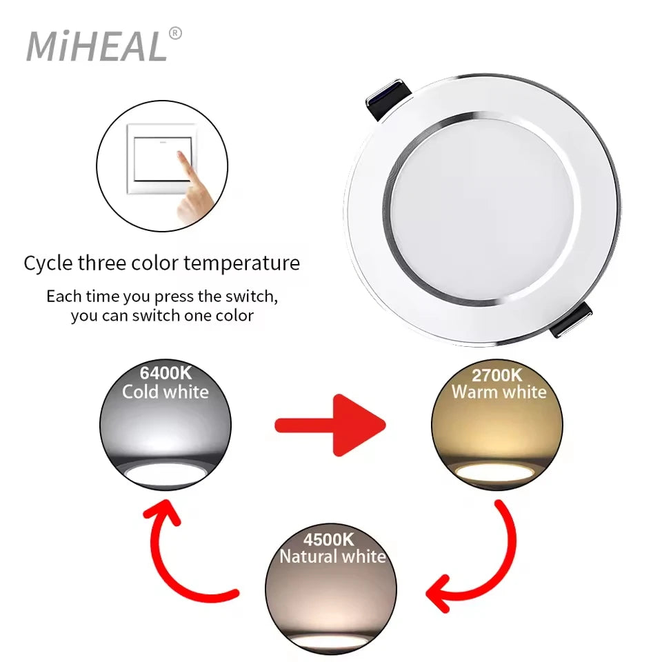 Recessed LED Downlight, White and Three-Colour Options