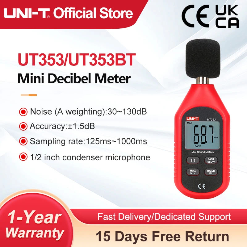 Sonometru UNI-T UT353 UT353BT, aparat de măsurare a nivelului sonor, 30~130 dB, decibelmetru, detector digital de sunet