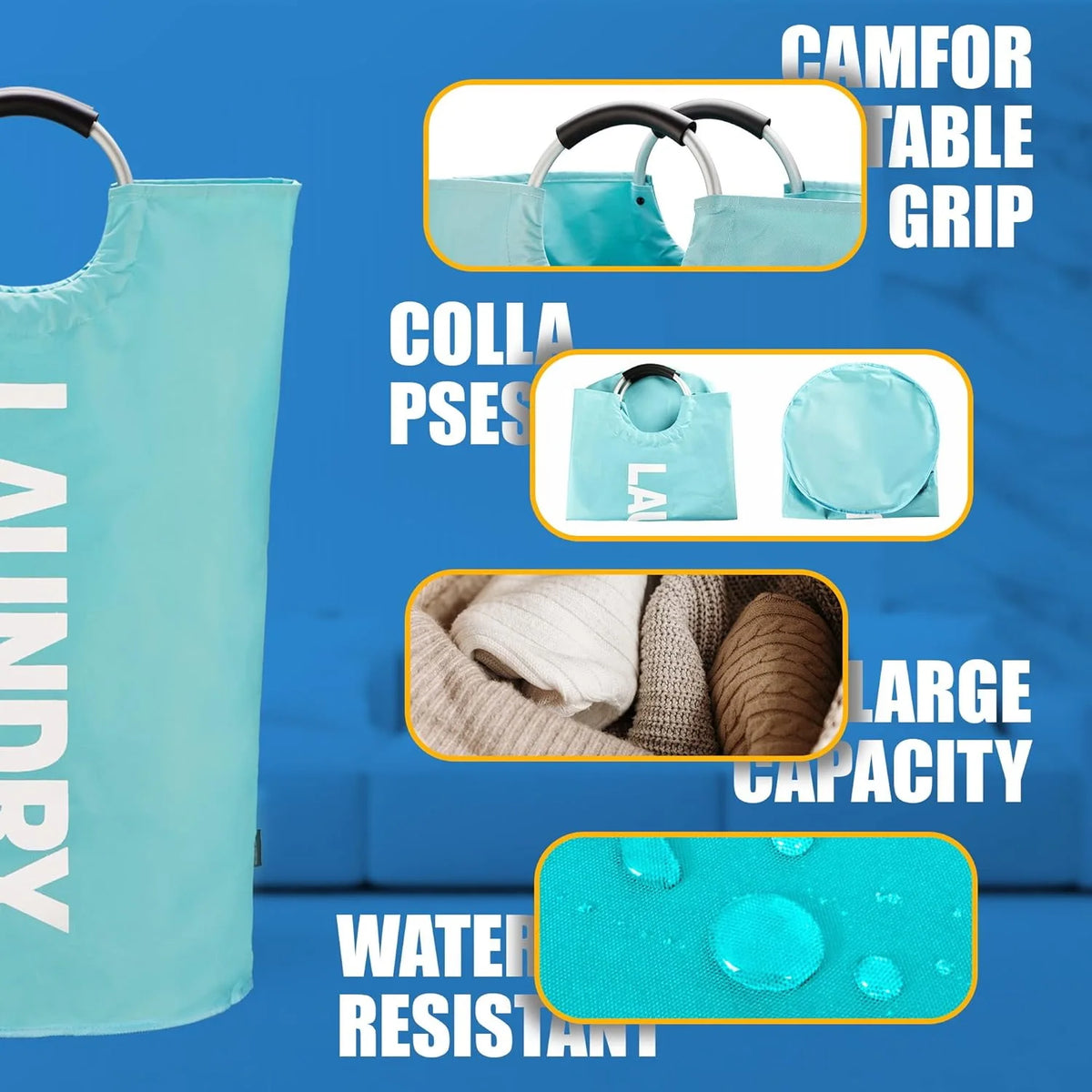 Cesto plegable para la ropa de poliéster con asas acolchadas