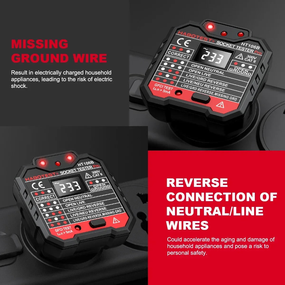 Socket Wiring Tester with Plug and Model Options