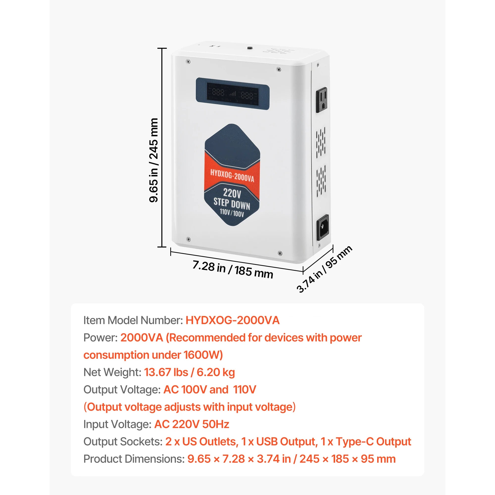 Step Up/Down Voltage Converter 2000VA/3000VA Dual Output Power Transformer