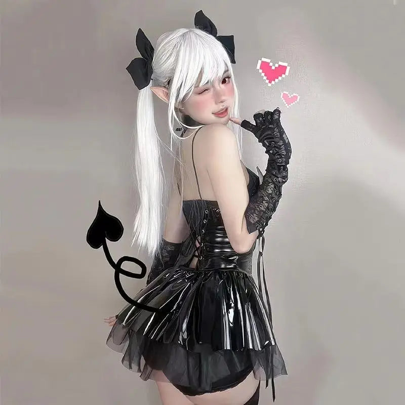 AltGoth Sexy Cosplay Pu Dress Women Harajuku Streetwear Grunge Bandage Hollow Out Bats Dress Punk Y2k E-girl Mall Gothic Clothes