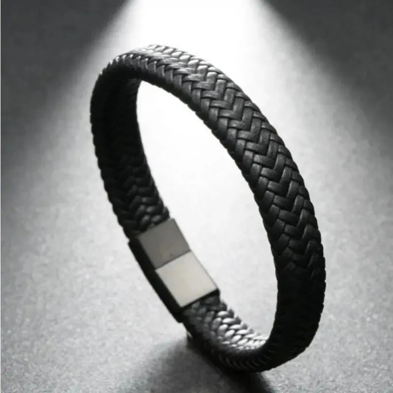 Black PU Leather Magnetic Bracelet for Men