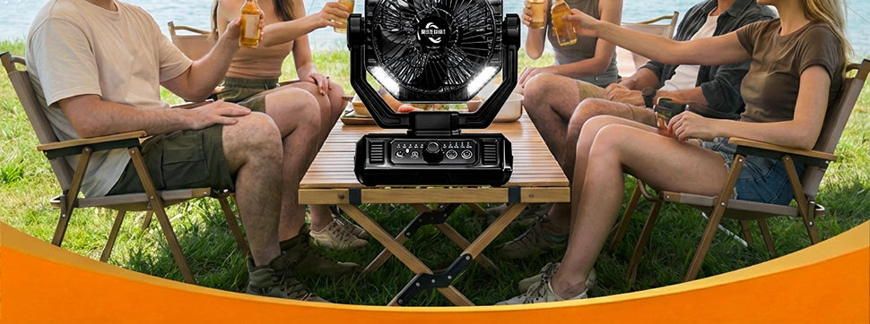 coldSky 20000mAh Camping Fan with 4 LED Lights and Remote Control 8 Speed Adjustable Rechargeable Outdoor Fan for Tent Fishing