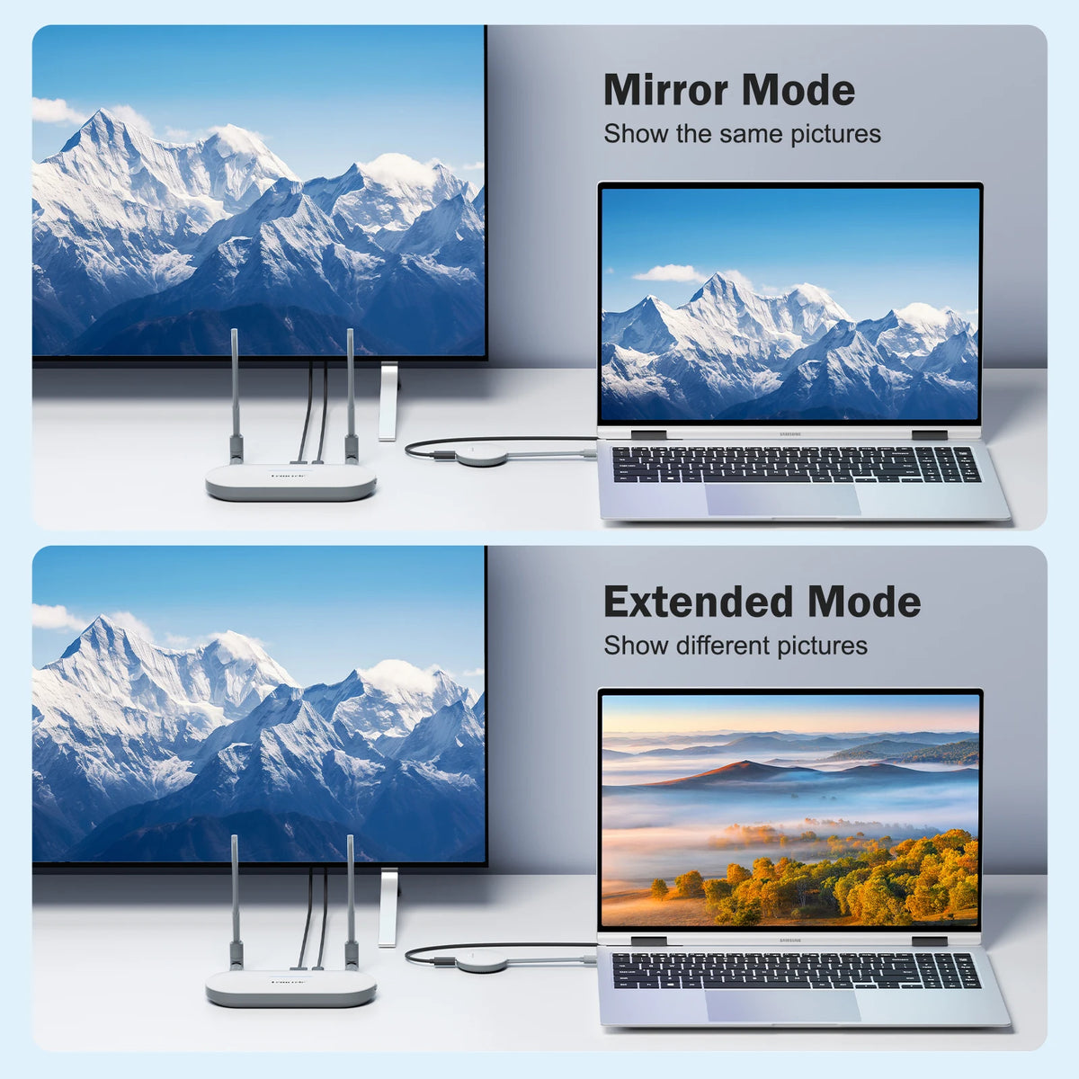 Trådløs HDMI-sender og HDMI/VGA-mottaker